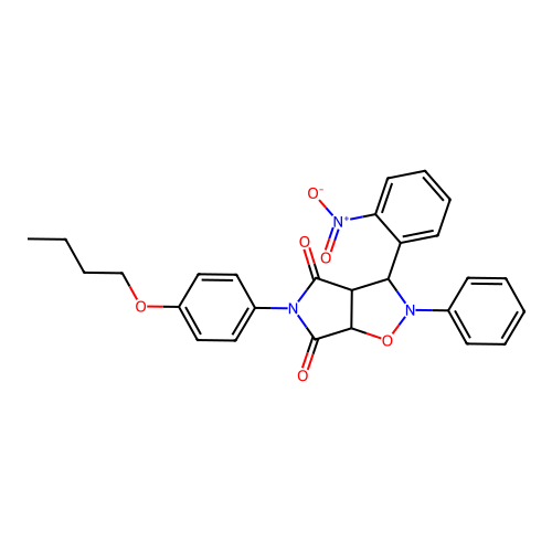 3-(4-butoxyphenyl)-8-(2-nitrophenyl)-7-phenyl-6-oxa-3,7-diazabicyclo[3.3.0]octane-2,4-dione structure