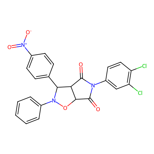 3-(3,4-dichlorophenyl)-8-(4-nitrophenyl)-7-phenyl-6-oxa-3,7-diazabicyclo[3.3.0]octane-2,4-dione structure