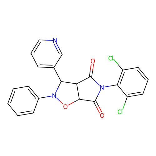 3-(2,6-dichlorophenyl)-7-phenyl-8-pyridin-3-yl-6-oxa-3,7-diazabicyclo[3.3.0]octane-2,4-dione structure