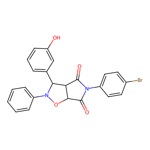 3-(4-bromophenyl)-8-(3-hydroxyphenyl)-7-phenyl-6-oxa-3,7-diazabicyclo[3.3.0]octane-2,4-dione structure