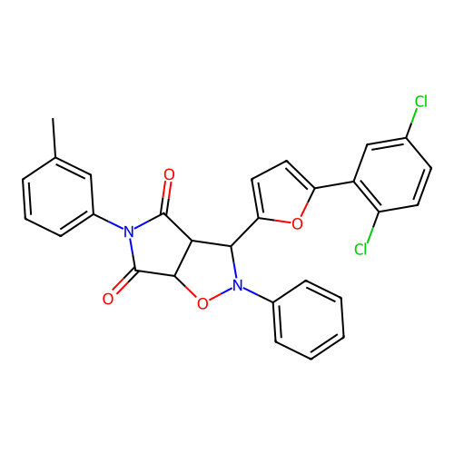 3-(5-(2,5-dichlorophenyl)furan-2-yl)-2-phenyl-5-(m-tolyl)dihydro-2H-pyrrolo[3,4-d]isoxazole-4,6(5H,6aH)-dione structure