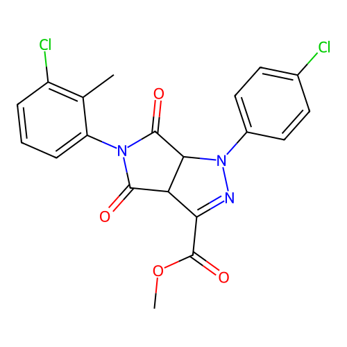 methyl 5-(3-chloro-2-methylphenyl)-1-(4-chlorophenyl)-4,6-dioxo-1,3a,4,5,6,6a-hexahydropyrrolo[3,4-c]pyrazole-3-carboxylate structure