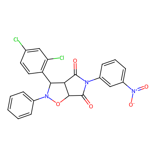 3-(2,4-dichlorophenyl)-5-(3-nitrophenyl)-2-phenyl-3a,6a-dihydro-3H-pyrrolo[3,4-d][1,2]oxazole-4,6-dione structure