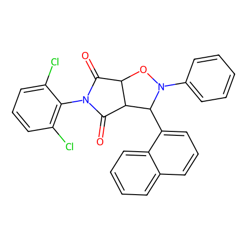 3-(2,6-dichlorophenyl)-8-naphthalen-1-yl-7-phenyl-6-oxa-3,7-diazabicyclo[3.3.0]octane-2,4-dione structure