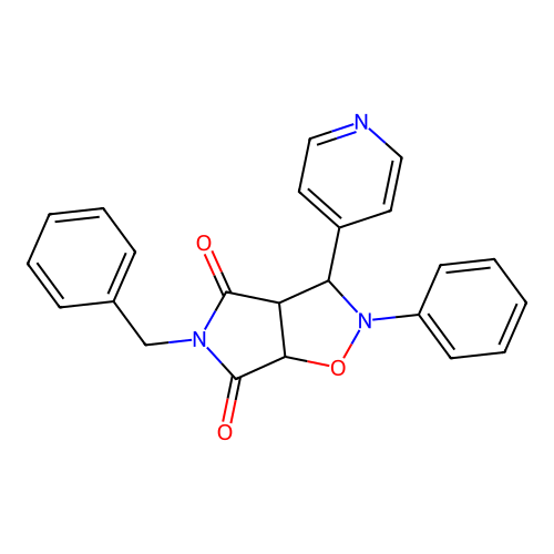 3-benzyl-7-phenyl-8-pyridin-4-yl-6-oxa-3,7-diazabicyclo[3.3.0]octane-2,4-dione structure