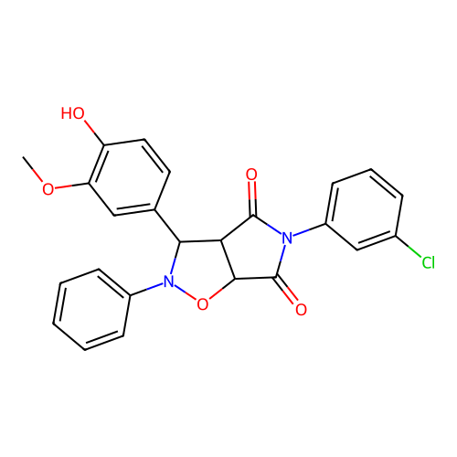 5-(3-chlorophenyl)-3-(4-hydroxy-3-methoxyphenyl)-2-phenyl-3a,6a-dihydro-3H-pyrrolo[3,4-d][1,2]oxazole-4,6-dione structure