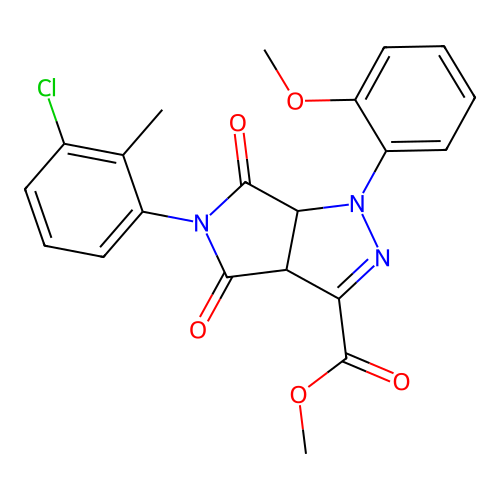 methyl 5-(3-chloro-2-methylphenyl)-1-(2-methoxyphenyl)-4,6-dioxo-1,3a,4,5,6,6a-hexahydropyrrolo[3,4-c]pyrazole-3-carboxylate structure