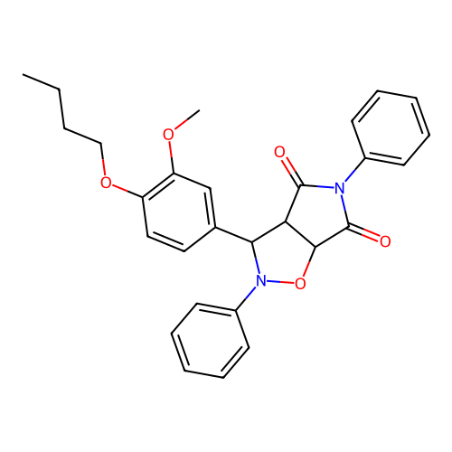 8-(4-butoxy-3-methoxy-phenyl)-3,7-diphenyl-6-oxa-3,7-diazabicyclo[3.3.0]octane-2,4-dione structure
