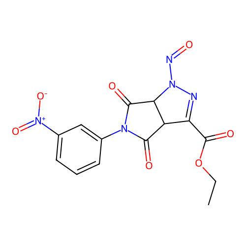 ethyl 5-(3-nitrophenyl)-1-nitroso-4,6-dioxo-1,3a,4,5,6,6a-hexahydropyrrolo[3,4-c]pyrazole-3-carboxylate structure