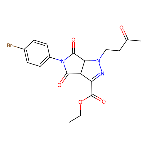 ethyl 5-(4-bromophenyl)-4,6-dioxo-1-(3-oxobutyl)-1,3a,4,5,6,6a-hexahydropyrrolo[3,4-c]pyrazole-3-carboxylate structure