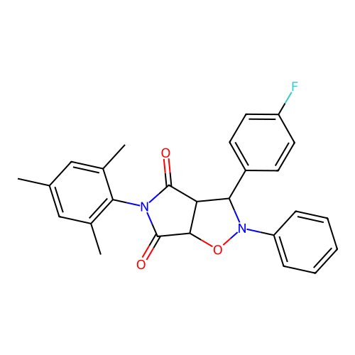 3-(4-fluorophenyl)-2-phenyl-5-(2,4,6-trimethylphenyl)-3a,6a-dihydro-3H-pyrrolo[3,4-d][1,2]oxazole-4,6-dione structure