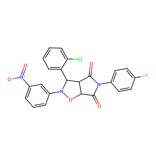 3-(2-chlorophenyl)-5-(4-fluorophenyl)-2-(3-nitrophenyl)-3a,6a-dihydro-3H-pyrrolo[3,4-d][1,2]oxazole-4,6-dione structure