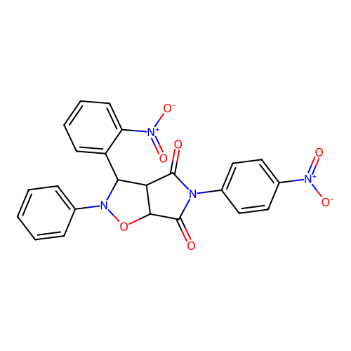 3-(2-nitrophenyl)-5-(4-nitrophenyl)-2-phenyl-3a,6a-dihydro-3H-pyrrolo[3,4-d][1,2]oxazole-4,6-dione structure