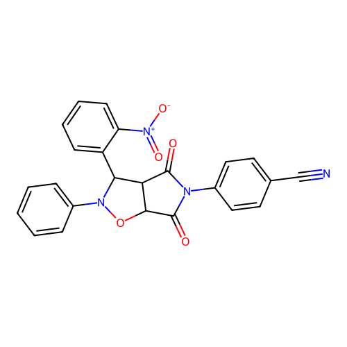 4-(3-(2-nitrophenyl)-4,6-dioxo-2-phenyltetrahydro-2H-pyrrolo[3,4-d]isoxazol-5(3H)-yl)benzonitrile structure