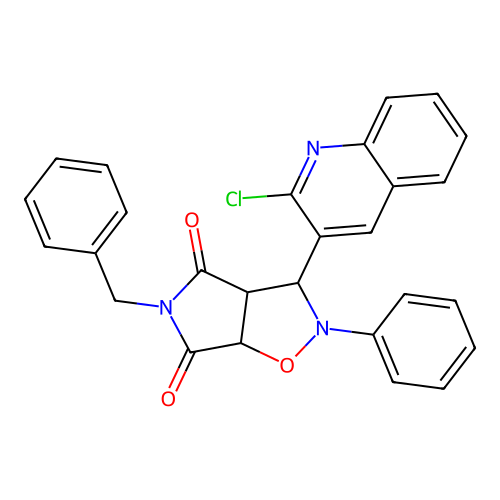 3-benzyl-8-(2-chloroquinolin-3-yl)-7-phenyl-6-oxa-3,7-diazabicyclo[3.3.0]octane-2,4-dione structure
