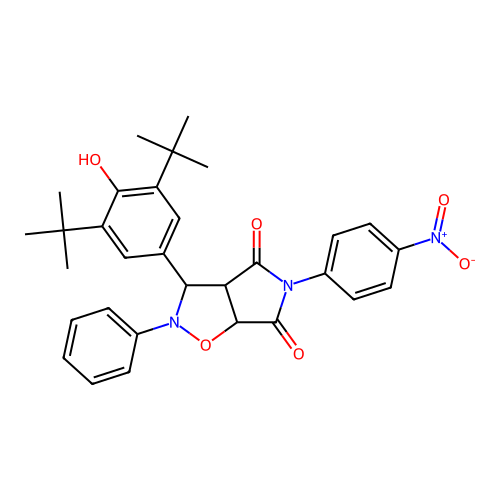 3-(3,5-di-tert-butyl-4-hydroxyphenyl)-5-(4-nitrophenyl)-2-phenyldihydro-2H-pyrrolo[3,4-d][1,2]oxazole-4,6(3H,5H)-dione structure