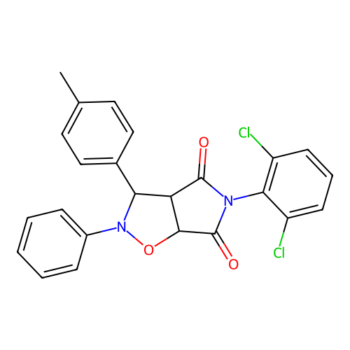 3-(2,6-dichlorophenyl)-8-(4-methylphenyl)-7-phenyl-6-oxa-3,7-diazabicyclo[3.3.0]octane-2,4-dione structure