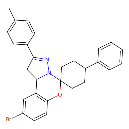 9'-bromo-2'-(4-methylphenyl)-4-phenyl-1',10b'-dihydrospiro[cyclohexane-1,5'-pyrazolo[1,5-c][1,3]benzoxazine] structure