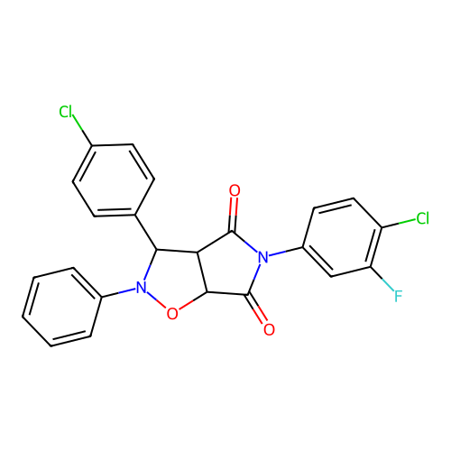 5-(4-chloro-3-fluorophenyl)-3-(4-chlorophenyl)-2-phenyl-3a,6a-dihydro-3H-pyrrolo[3,4-d][1,2]oxazole-4,6-dione structure