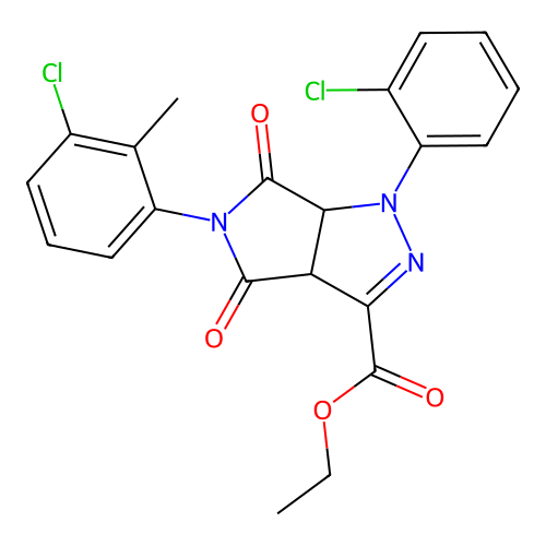 ethyl 5-(3-chloro-2-methylphenyl)-1-(2-chlorophenyl)-4,6-dioxo-1,3a,4,5,6,6a-hexahydropyrrolo[3,4-c]pyrazole-3-carboxylate structure