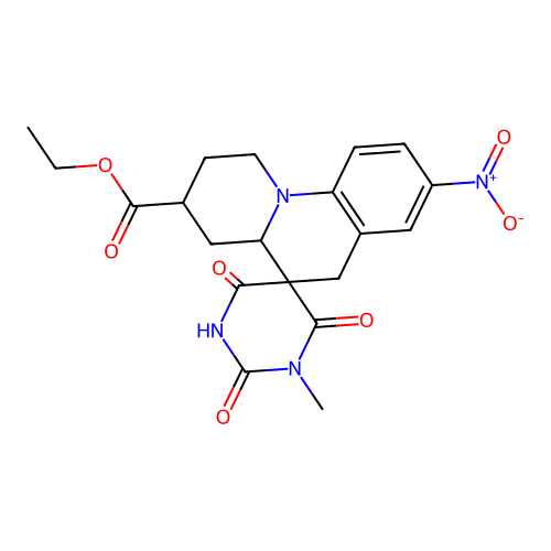ethyl 1'-methyl-8-nitro-2',4',6'-trioxo-1,2,2',3,3',4,4a,4',6,6'-decahydro-1'H-spiro[pyrido[1,2-a]quinoline-5,5'-pyrimidine]-3-carboxylate structure