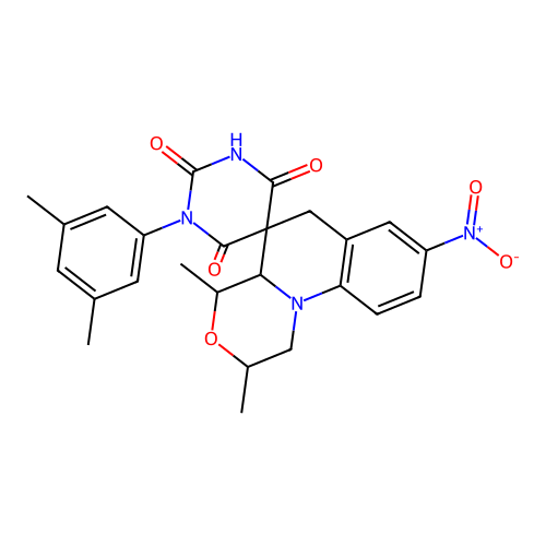 1'-(3,5-dimethylphenyl)-2,4-dimethyl-8-nitro-2,4,4a,6-tetrahydro-1H,1'H-spiro[[1,4]oxazino[4,3-a]quinoline-5,5'-pyrimidine]-2',4',6'(3'H)-trione structure
