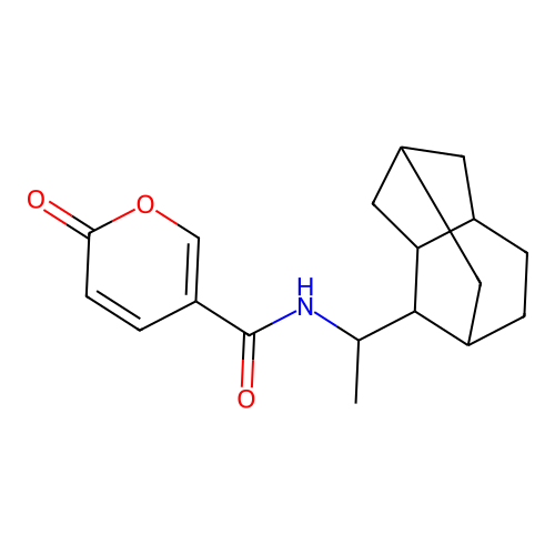 N-(1-(octahydro-1H-2,5-methanoinden-4-yl)ethyl)-2-oxo-2H-pyran-5-carboxamide structure