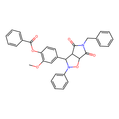 [4-(3-benzyl-2,4-dioxo-7-phenyl-6-oxa-3,7-diazabicyclo[3.3.0]oct-8-yl)-2-methoxy-phenyl] Benzoate structure