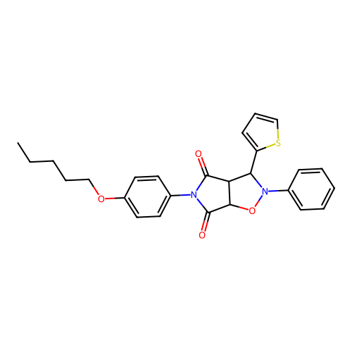 3-(4-pentoxyphenyl)-7-phenyl-8-thiophen-2-yl-6-oxa-3,7-diazabicyclo[3.3.0]octane-2,4-dione structure