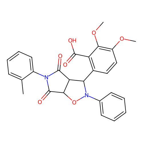 2,3-dimethoxy-6-[5-(2-methylphenyl)-4,6-dioxo-2-phenyl-3a,6a-dihydro-3H-pyrrolo[3,4-d][1,2]oxazol-3-yl]benzoic acid structure