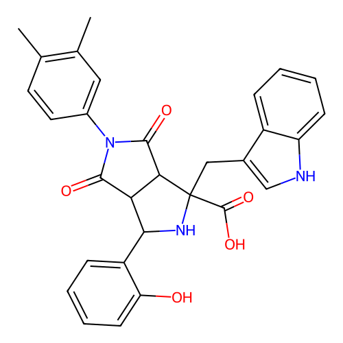 1-((1H-indol-3-yl)methyl)-5-(3,4-dimethylphenyl)-3-(2-hydroxyphenyl)-4,6-dioxooctahydropyrrolo[3,4-c]pyrrole-1-carboxylic acid structure