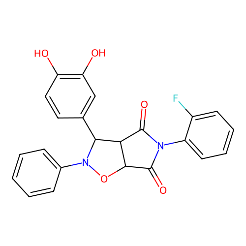 3-(3,4-dihydroxyphenyl)-5-(2-fluorophenyl)-2-phenyl-3a,6a-dihydro-3H-pyrrolo[3,4-d][1,2]oxazole-4,6-dione structure