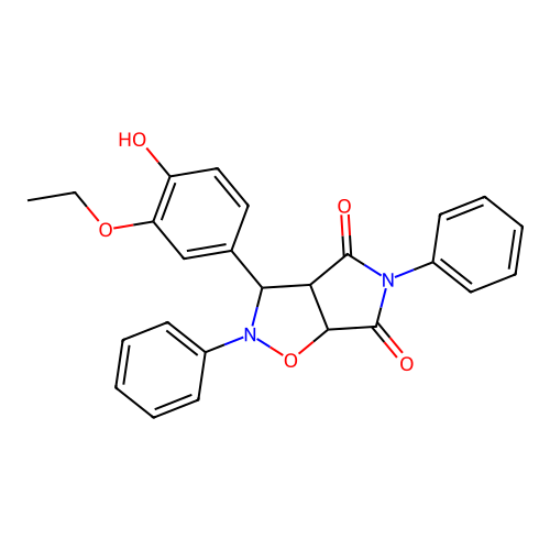 8-(3-ethoxy-4-hydroxy-phenyl)-3,7-diphenyl-6-oxa-3,7-diazabicyclo[3.3.0]octane-2,4-dione structure