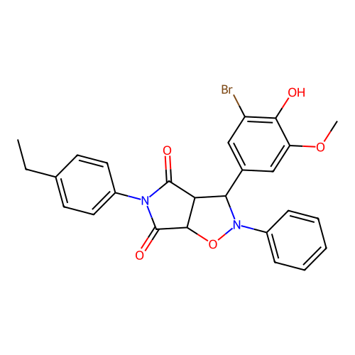 3-(3-bromo-4-hydroxy-5-methoxyphenyl)-5-(4-ethylphenyl)-2-phenyl-3a,6a-dihydro-3H-pyrrolo[3,4-d][1,2]oxazole-4,6-dione structure
