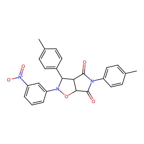 2-(3-nitrophenyl)-3,5-di-p-tolyldihydro-2H-pyrrolo[3,4-d]isoxazole-4,6(5H,6aH)-dione structure