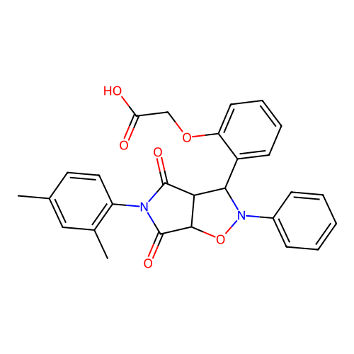 {2-[5-(2,4-dimethylphenyl)-4,6-dioxo-2-phenylhexahydro-2H-pyrrolo[3,4-d][1,2]oxazol-3-yl]phenoxy}acetic acid structure