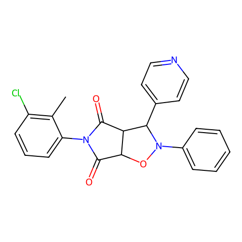 3-(3-chloro-2-methyl-phenyl)-7-phenyl-8-pyridin-4-yl-6-oxa-3,7-diazabicyclo[3.3.0]octane-2,4-dione structure