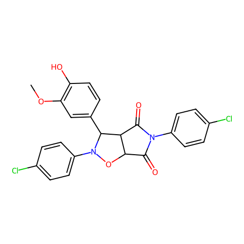 2,5-bis(4-chlorophenyl)-3-(4-hydroxy-3-methoxyphenyl)-3a,6a-dihydro-3H-pyrrolo[3,4-d][1,2]oxazole-4,6-dione structure