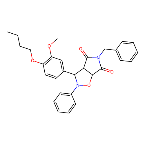 3-benzyl-8-(4-butoxy-3-methoxy-phenyl)-7-phenyl-6-oxa-3,7-diazabicyclo[3.3.0]octane-2,4-dione structure