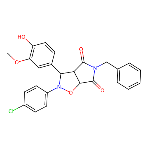 5-benzyl-2-(4-chlorophenyl)-3-(4-hydroxy-3-methoxyphenyl)-3a,6a-dihydro-3H-pyrrolo[3,4-d][1,2]oxazole-4,6-dione structure