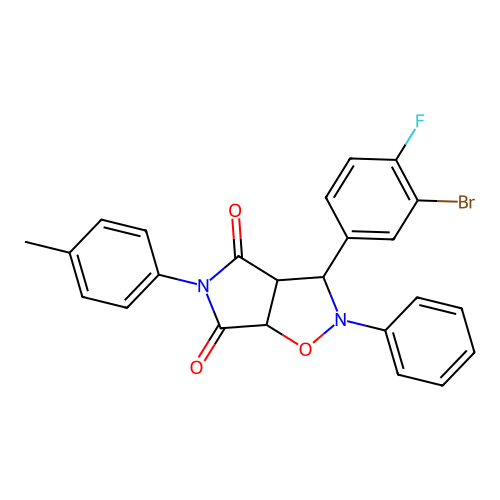 3-(3-bromo-4-fluorophenyl)-2-phenyl-5-(p-tolyl)dihydro-2H-pyrrolo[3,4-d]isoxazole-4,6(5H,6aH)-dione structure
