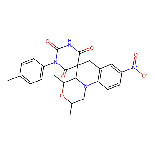 2',4'-dimethyl-1-(4-methylphenyl)-8'-nitrospiro[1,3-diazinane-5,5'-2,4,4a,6-tetrahydro-1H-[1,4]oxazino[4,3-a]quinoline]-2,4,6-trione structure