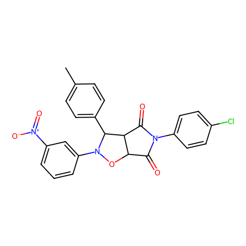 5-(4-chlorophenyl)-2-(3-nitrophenyl)-3-(p-tolyl)dihydro-2H-pyrrolo[3,4-d]isoxazole-4,6(5H,6aH)-dione structure