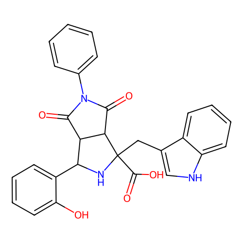 1-((1H-indol-3-yl)methyl)-3-(2-hydroxyphenyl)-4,6-dioxo-5-phenyloctahydropyrrolo[3,4-c]pyrrole-1-carboxylic acid structure