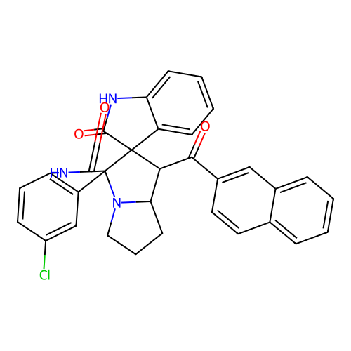 5''-chloro-1'-[(naphthalen-2-yl)carbonyl]-1,1'',2,2'',5',6',7',7'a-octahydro-1'H-dispiro[indole-3,2'-pyrrolizine-3',3''-indole]-2,2''-dione structure