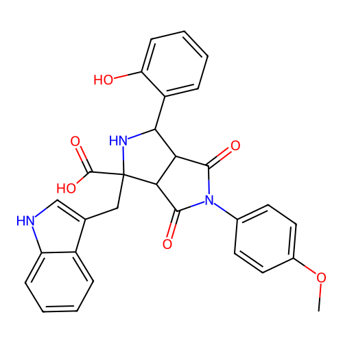 1-((1H-indol-3-yl)methyl)-3-(2-hydroxyphenyl)-5-(4-methoxyphenyl)-4,6-dioxooctahydropyrrolo[3,4-c]pyrrole-1-carboxylic acid structure