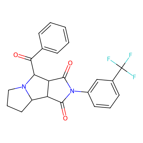 4-(phenylcarbonyl)-2-[3-(trifluoromethyl)phenyl]hexahydropyrrolo[3,4-a]pyrrolizine-1,3(2H,4H)-dione structure
