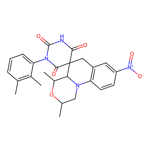 1'-(2,3-dimethylphenyl)-2,4-dimethyl-8-nitro-2,4,4a,6-tetrahydro-1H,1'H-spiro[[1,4]oxazino[4,3-a]quinoline-5,5'-pyrimidine]-2',4',6'(3'H)-trione structure