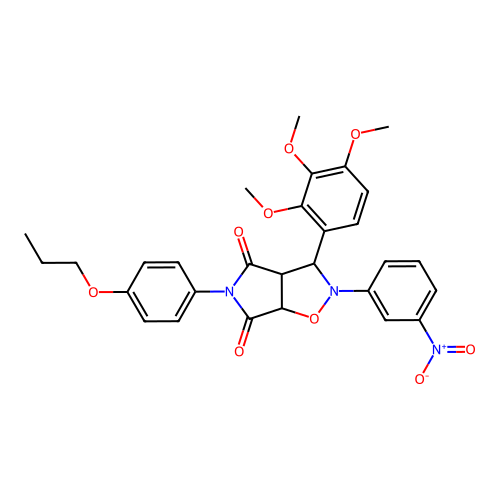 2-(3-nitrophenyl)-5-(4-propoxyphenyl)-3-(2,3,4-trimethoxyphenyl)dihydro-2H-pyrrolo[3,4-d]isoxazole-4,6(5H,6aH)-dione structure
