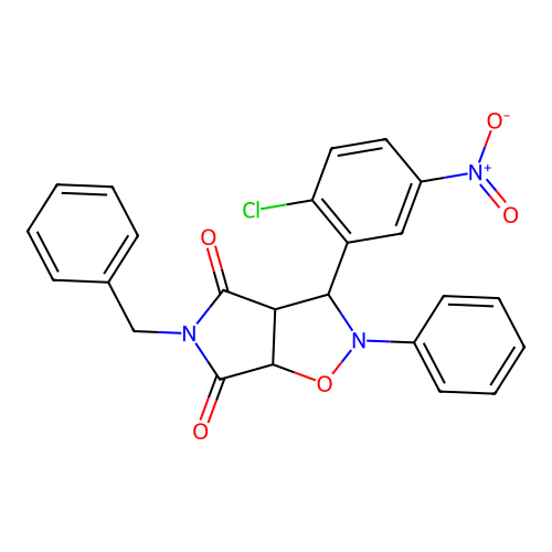 3-benzyl-8-(2-chloro-5-nitro-phenyl)-7-phenyl-6-oxa-3,7-diazabicyclo[3.3.0]octane-2,4-dione structure